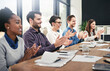 © peopleimages.com - Applause, presentation and business people in meeting, conference or workshop in boardroom. Celebration, group and teamwork or employees clapping for support in office, goals and company results