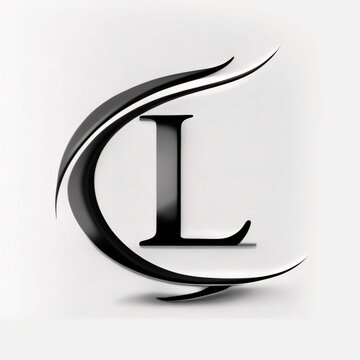 Elegant black letter L on white background. 3D rendering.