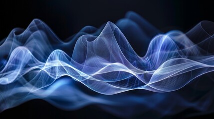 Poster - Mesmerizing blue abstract waves flowing in a dark background. Perfect for technology, innovation, and digital themes