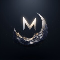 Moon and letter M on a dark background. 3D rendering.