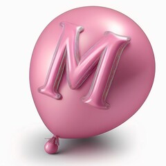 Pink balloon with the letter M on a white background. 3D rendering