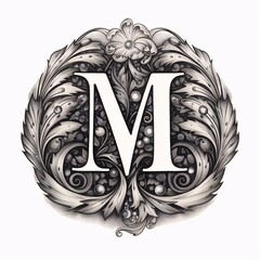 Luxury monogram design. Letter M in vintage style.