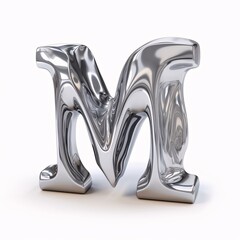 Metal letter M on a white background. 3d render image.