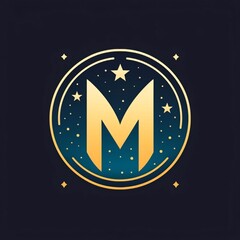 M letter logo in circle with starry sky. Vector illustration.