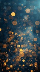 Fototapete - Golden bokeh lights against a dark blue background, creating a festive and magical atmosphere. Ideal for holiday and celebration themes, perfect for decorative designs