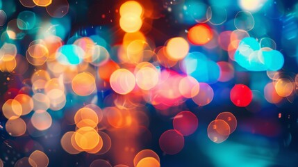 Poster - Abstract blurred bokeh lights background with vibrant colors. Perfect for festive themes and holiday celebrations