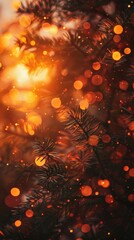 Poster - Festive bokeh background with orange lights and pine branches. Suitable for holiday and winter themes