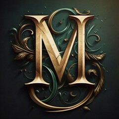 ornamental letter M in vintage style. 3d illustration for design