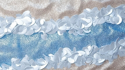 Poster - Abstract shiny background with blue glitter waves. Scattered confetti sparkles with light blue color.