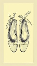 Elegant Hand-drawn Ballet Shoes With Ribbons On Cream Background. A Touch Of Classical Dance