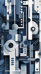 Poster - Vertical abstract design featuring a complex array of blue geometrical shapes. Perfect for contemporary graphic backgrounds