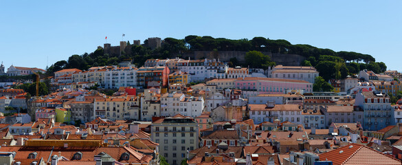 Wall Mural - Lisbon cityscape with historic Sao Jorge Castle and Lisboa old town. Panorama of Lisbon.