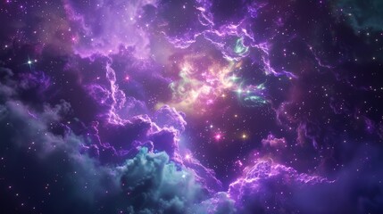 Aufkleber - Stunning cosmic cloudscape with vibrant purple hues and glittering stars. Surreal nebula in deep space
