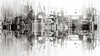 Poster - Abstract circuit board concept with black track lines on white background.