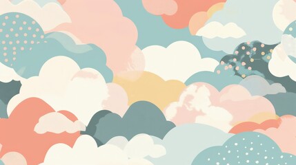 Poster - Pastel clouds in soft hues of pink, blue, and yellow. Abstract cloud design for calm and serene visuals
