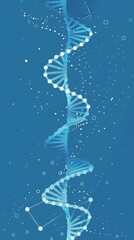 Poster - Illuminated blue DNA strand with abstract particles. High-tech concept for genetic research and biotechnology