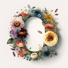 Wall Mural - Floral round frame with space for your text. Floral wreath with flowers. letter O