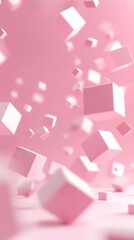 Poster - Modern abstract art featuring a chaotic blend of floating geometric shapes in a soft pink setting