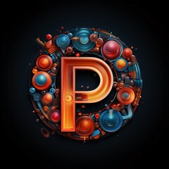 P letter futuristic design, futuristic colorful alphabet with circles. Vector illustration.