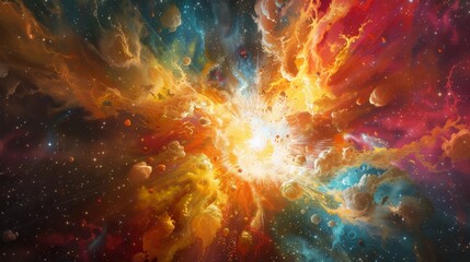 Aufkleber - Dramatic cosmic explosion with deep blue and fiery orange colors, ideal for impactful visual presentations