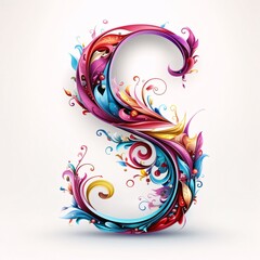 3d vector colorful number three with swirls and floral ornament. letter S