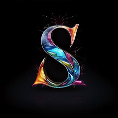 Colorful 3d letter S on black background. Vector illustration.