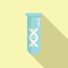 Poster - Flat design vector of a test tube with a dna helix inside, casting a shadow