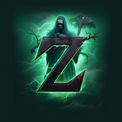 Wall Mural - Zodiac sign in the form of a witch with dark green lightning letter Z