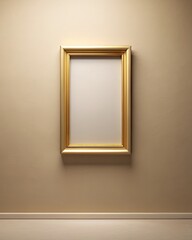 Elegant empty golden frame on a plain wall