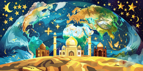 Wall Mural - Muslim Holy Month Ramadan Karee Eid Mubarak