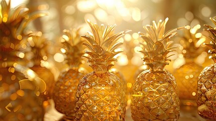 Group of Gold Pineapples on Table