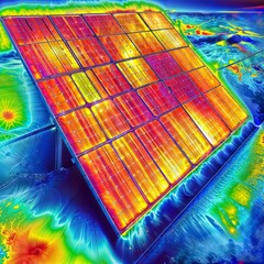 Wall Mural - A thermogram of a solar panel, showing different colors representing different temperatures.