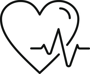 Sticker - Black and white vector illustration of a heartbeat line merged with a heart shape, representing health