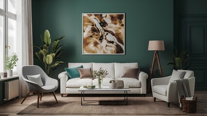 Wall Mural - Frame mockup, ISO A paper size. Living room poster mockup. Interior mockup with house white background. Modern interior design. 3D render