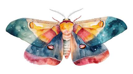 Wall Mural - Beautiful Moth with Vibrant Watercolor Wings isolated on a transparent background