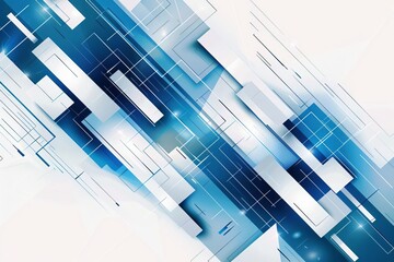 Wall Mural - sleek blue and white geometric shapes forming abstract technology background design digital vector illustration