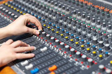 Wall Mural - Closeup of audio mixer control panel