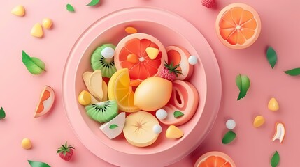 Wall Mural - A vibrant assortment of illustrated fruits on a pastel backdrop