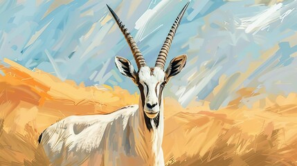 closeup portrait of majestic arabian oryx against desert backdrop endangered antelope species digita