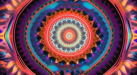 Wall Mural - 3d kaleidoscope mandala abstract background of trippy art psychedelic trance to open third eye with 