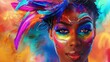 © Bijac - vibrant african american woman in colorful carnival makeup and feather hairpiece at pride festival celebrating diversity digital painting