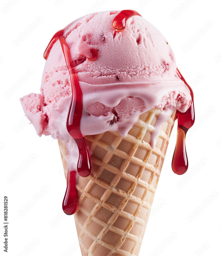 Ice Cream Strawberry - Strawberry ice cream cone with syrup drips ...