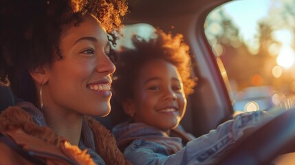 Wall Mural - LGBTQ parent driving their child to school, chatting in the car