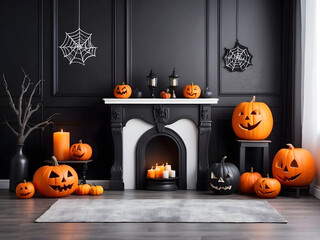 Poster - Modern room decorated for Halloween design. The idea for festive interior design.