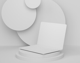 Poster - Abstract scene or podium with laptop with empty white screen on monochrome