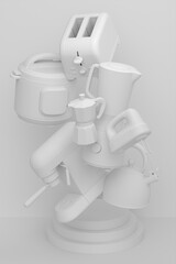 Poster - Abstract scene or podium with kitchen appliances and utensils on monochrome.