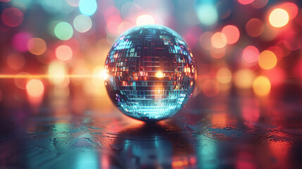 Wall Mural - Disco ball with colorful bokeh