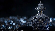 The Epitome Of Elegance Captured In A Perfume Bottle Encrusted With Dazzling Diamonds, Gleaming Against A Velvety Black Background, A Symbol Of Refined Beauty And Grace
