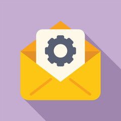 Poster - digital illustration of a cogwheel in an envelope, symbolizing technical email services