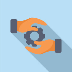 Poster - handheld gear icon illustration in flat design vector with hands holding mechanical cogwheel. the ed
